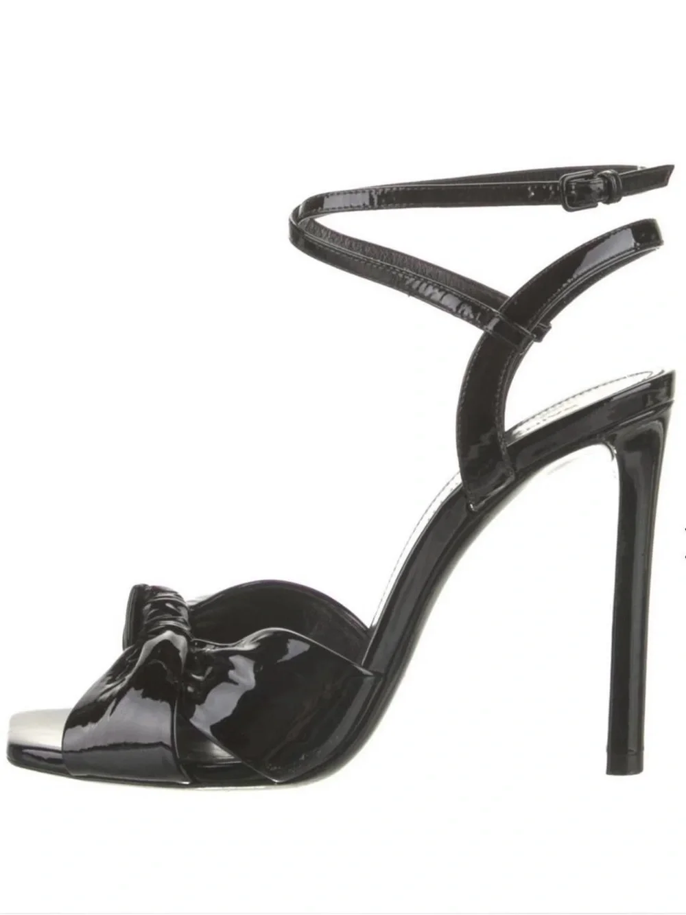 Saint Laurent Black Patent Leather Knot-Front Ankle-Tie Heels - Picture 2 of 5